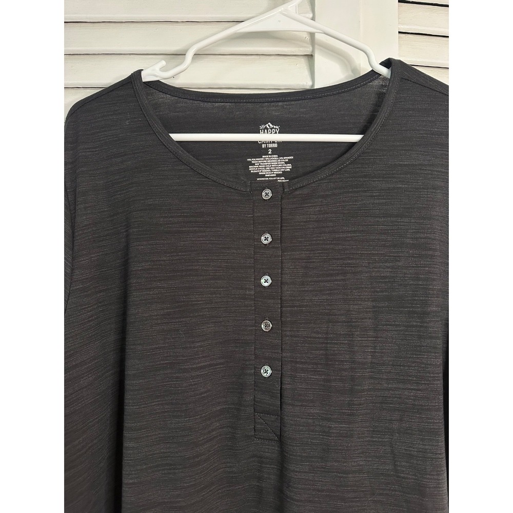 nwt torrid size 2 18/20 Happy Camper LS Black Space Dye Henley Shirt - Picture 3 of 7